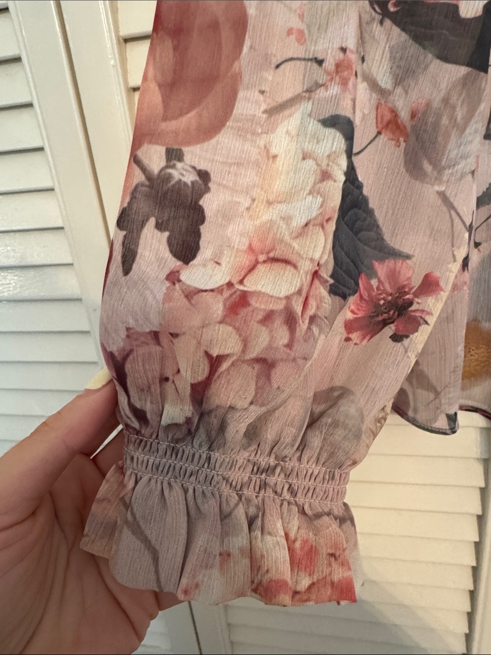 H&M Floral Sheer Long-Sleeve Blouse in Pink and Green - Picture 4 of 6